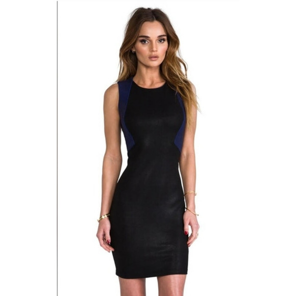 NWT Revolve Krisa Colorblock Stretch Black/Blue Dress Evening Cocktail Night XS - Picture 1 of 7